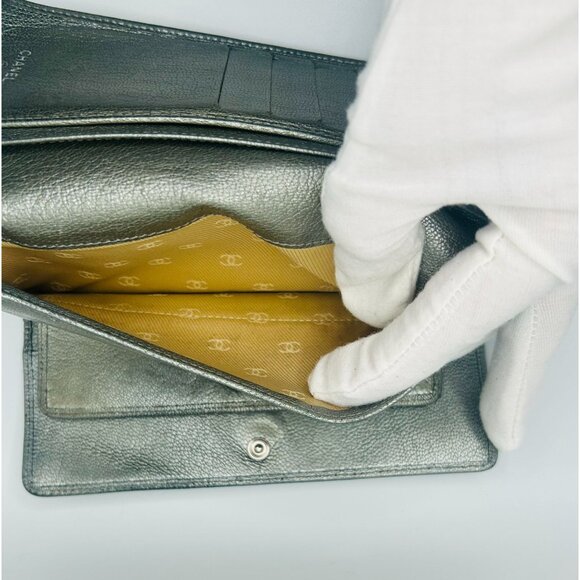 Chanel Metallic Grey Leather Long Wallet with CC Logo COA - Picture 11 of 16